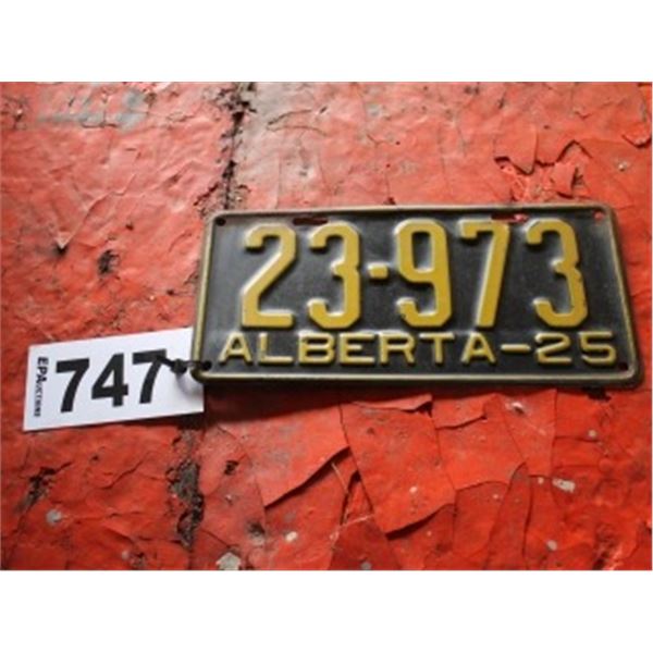 ALBERTA LICENCE PLATE DATED 1925