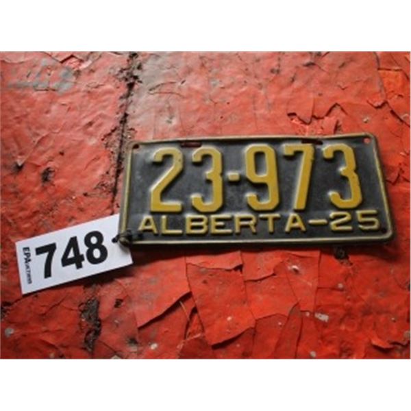 ALBERTA LICENCE PLATE DATED 1925