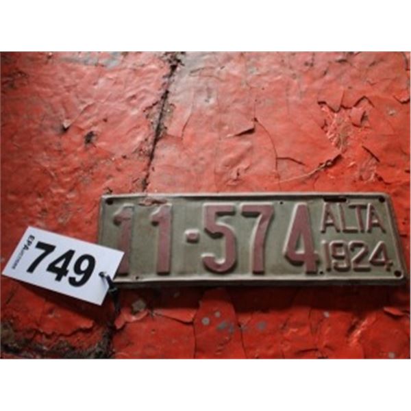 ALBERTA LICENCE PLATE DATED 1924