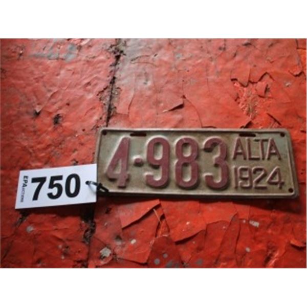 ALBERTA LICENCE PLATE DATED 1924