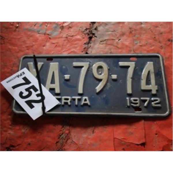 ALBERTA LICENCE PLATE DATED 1972