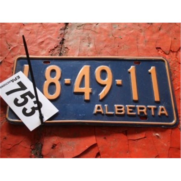 ALBERTA LICENCE PLATE DATED 1973