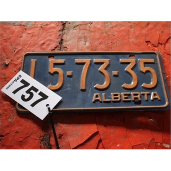 ALBERTA LICENCE PLATE DATED 1973