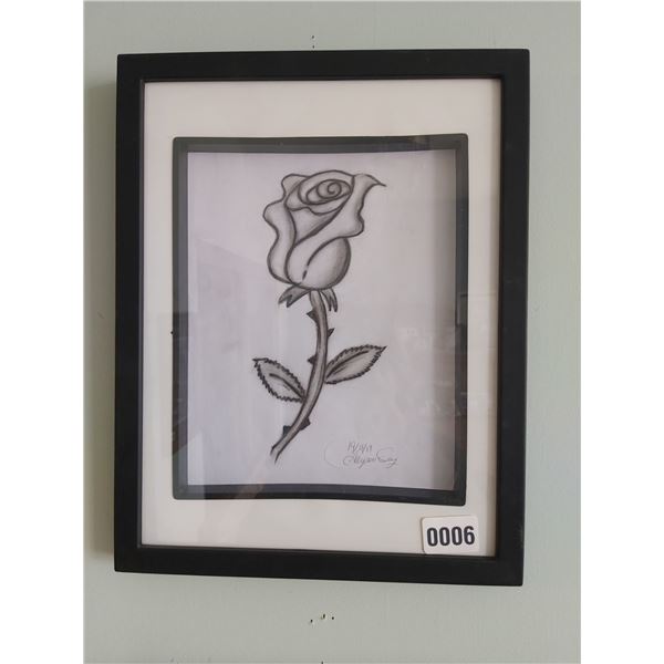 Framed Rose Charcoal Drawing by Allyson Day