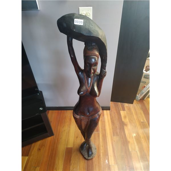 Hand Carved Wood Sculpture of African Woman