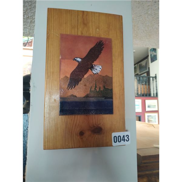 Wooden Plaque with Eagle Painted on Tile