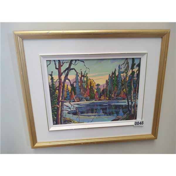 Framed Canvas Painting of Wintery Lake Scene