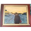 Image 1 : Framed Canvas Painting of Woman Standing in Train Station