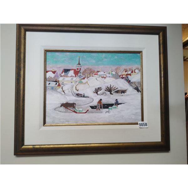 Framed Canvas Painting of Winter Scene in a Small Town by Lorne Day