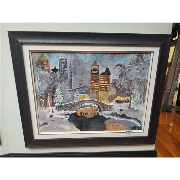 Framed Canvas Painting of Winter in a City Part Scene by Lorne Day