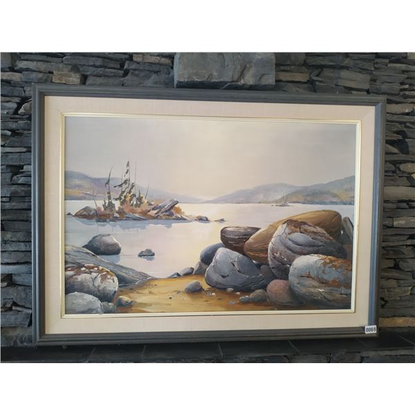 Framed Canvas Painting of Lake Scene by Dave Ripley