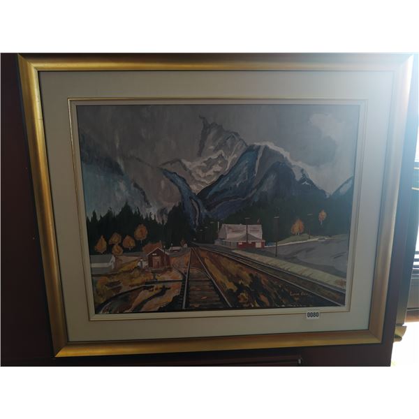 Framed Canvas Painting of Train Tracks in the Mountains by Lorne Day