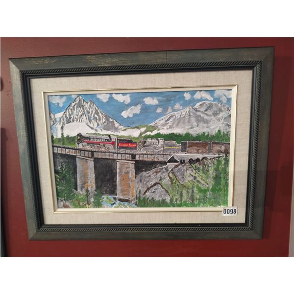 Framed Canvas Painting of CP Train Traveling Through Mountains by Lorne Day