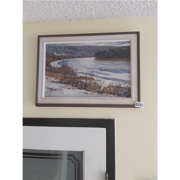 Framed Painting of Wintery River Scene