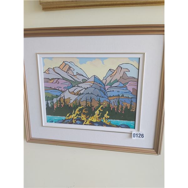 Framed Painting of Mountain and River by DE Ripley