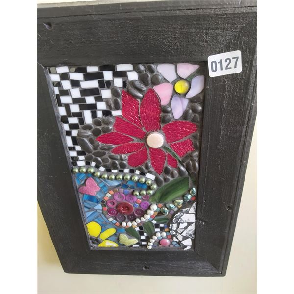 Framed Tile & Rock Textured Art of Flowers