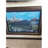 Image 1 : Framed Canvas Painting of Train & Trolly on Bridge