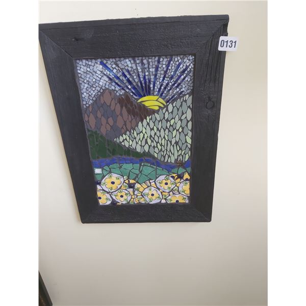 Framed Textured Tile Picture of Mountain Scene