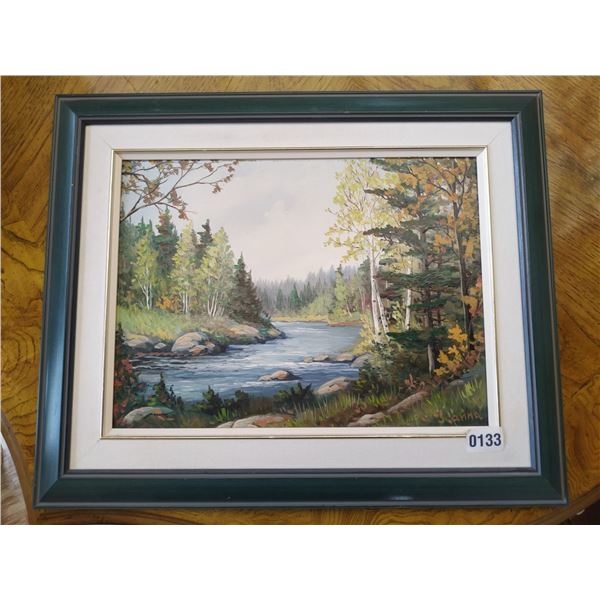 Framed Canvas Painting of River Scene