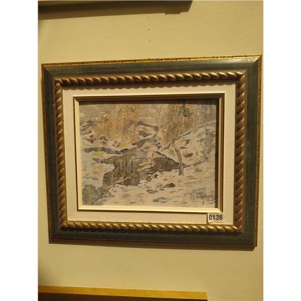 Framed Canvas Painting of Wintery River Scene by Lorne Day