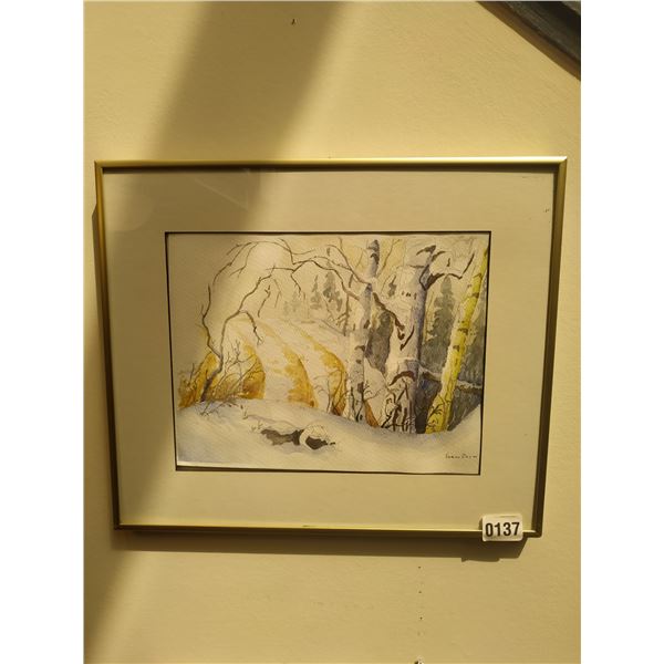 Framed Watercolor Painting of Wintery Forest Scene by Lorne Day