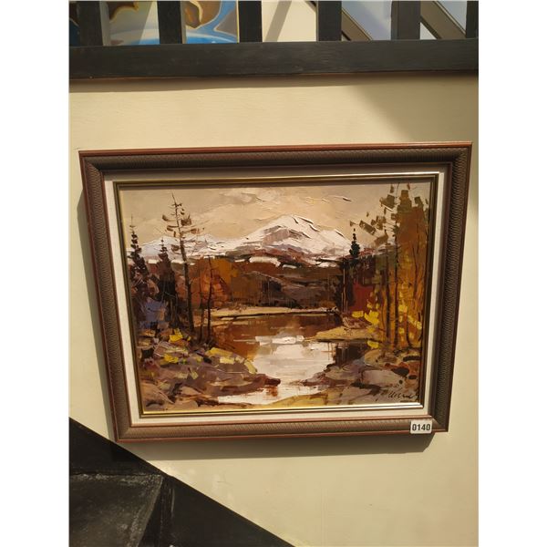 Framed Canvas Painting of Mountain Scene