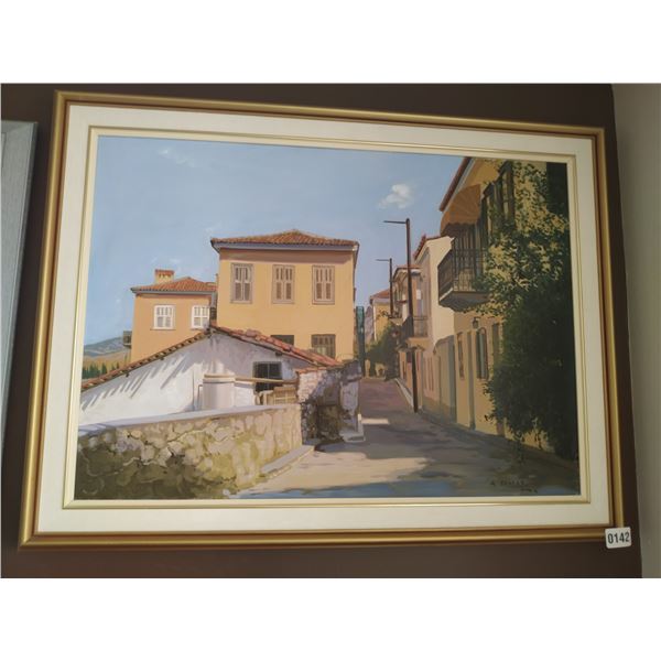 Framed Canvas Painting of Rustic Town Street