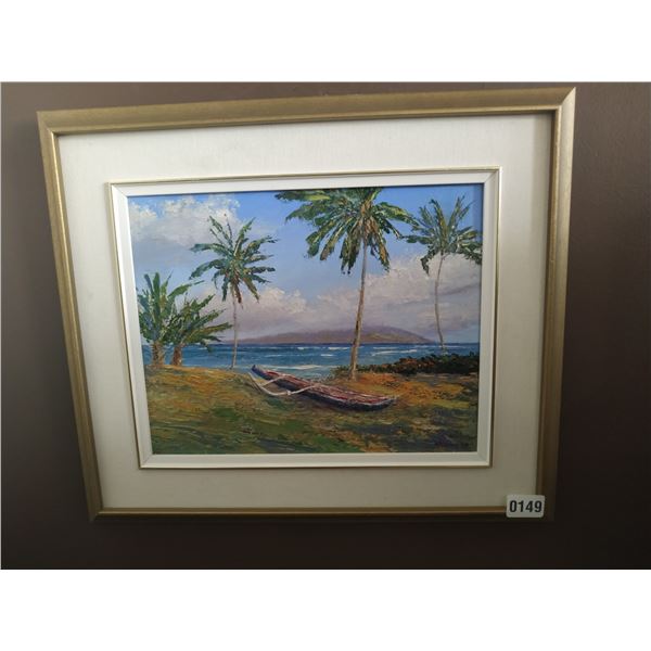Framed Canvas Painting of Tropical Beach
