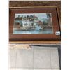 Image 1 : Framed Watercolor Painting of Roverside Houses & Docked Boats