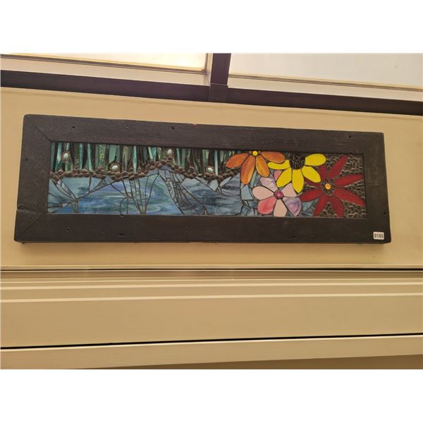 Framed Stained Glass & Pebble Picture of Flowers