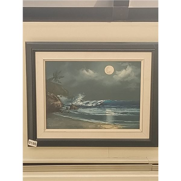 Framed Painting of Ocean at Night