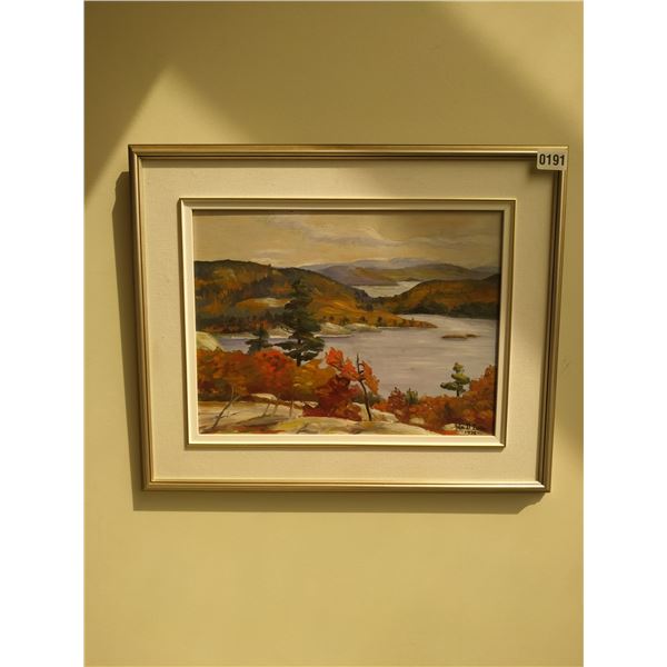 Framed Canvas Painting of Mountain River in Fall
