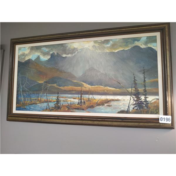 Framed Canvas Painting of Mountain & River Scene