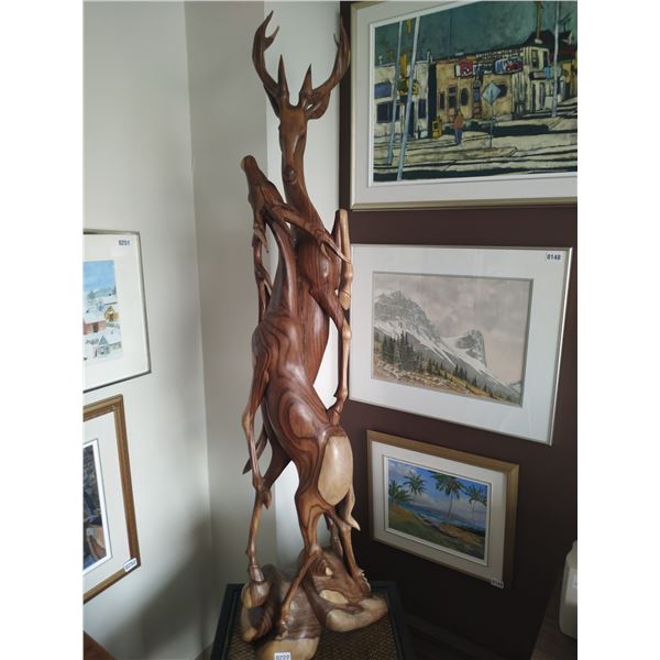 Hand Carved Deer Statue