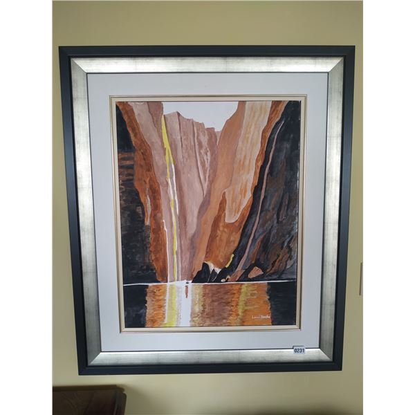 Framed Canvas Painting of Mountain and River by Lorne Day