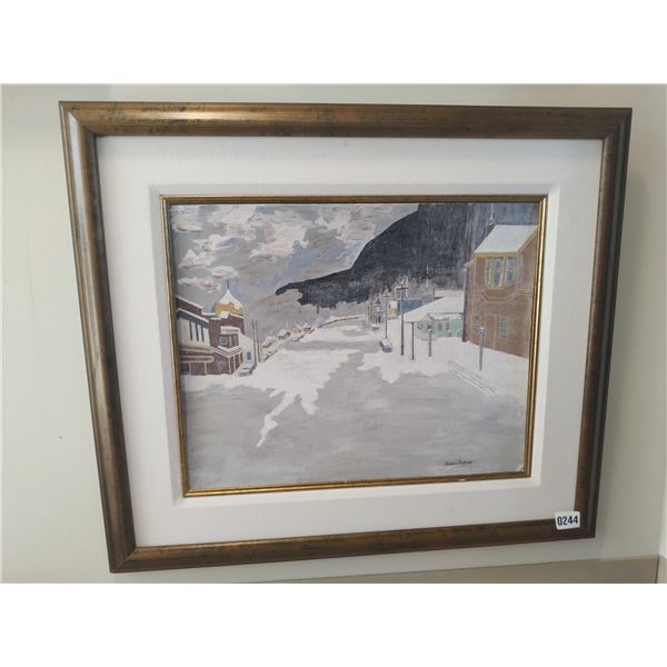 Framed Canvas Painting of City Street in the Winter