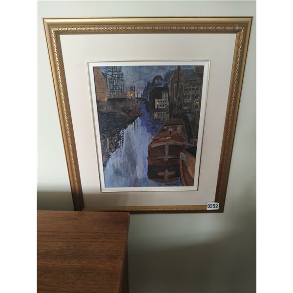 Framed Canvas Painting of Boat on River