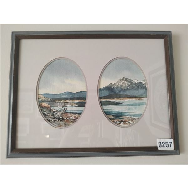 Framed Watercolor Painting of Mountain/River Scene