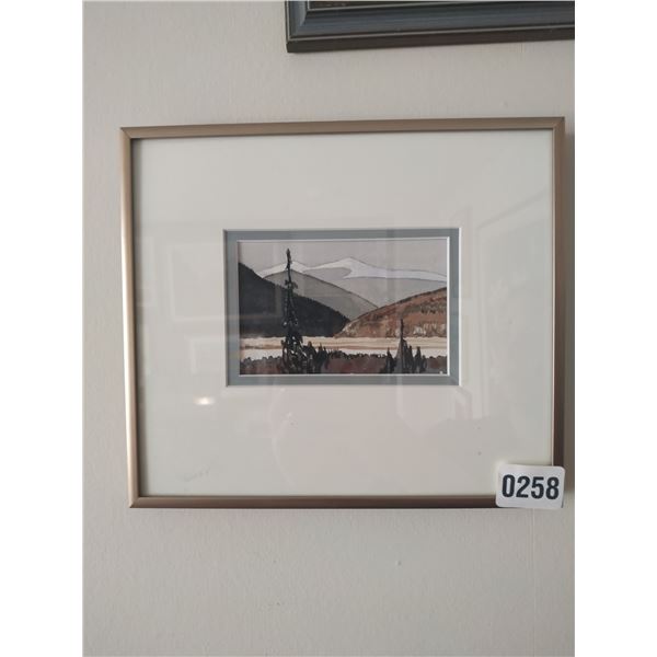 Framed Watercolor Painting of Mountain Scene