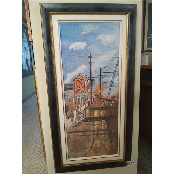 Framed Canvas Painting of a Street in a Small Town