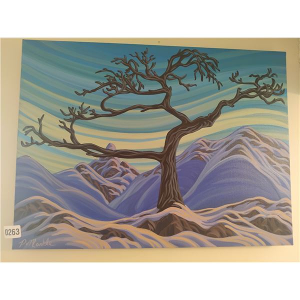 Canvas Painting of Tree on Mountain in Winter