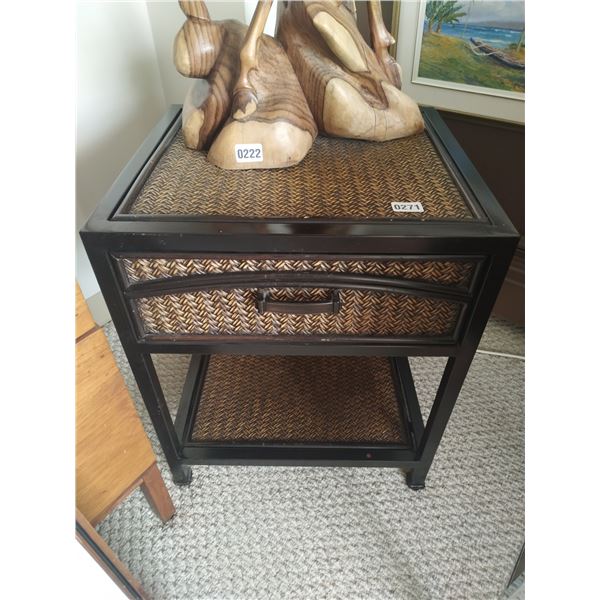 Wood Framed Wicker Side Table