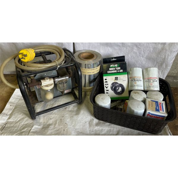 JOB LOT - 220 V PUMP, MISC FILTERS & BELTS, KLEEN EDGE ROLL