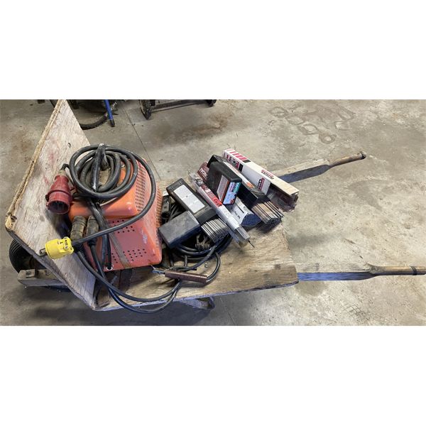 220V ARC WELDER ON CART, W/QTY 6013, 7018 RODS