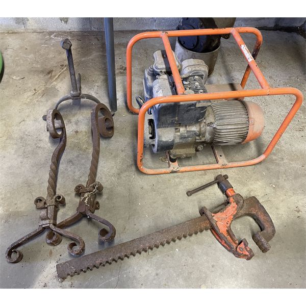 JOB LOT INCL. GENERATOR-UNTESTED, OLD PULLEY, MISC IRON ITEMS