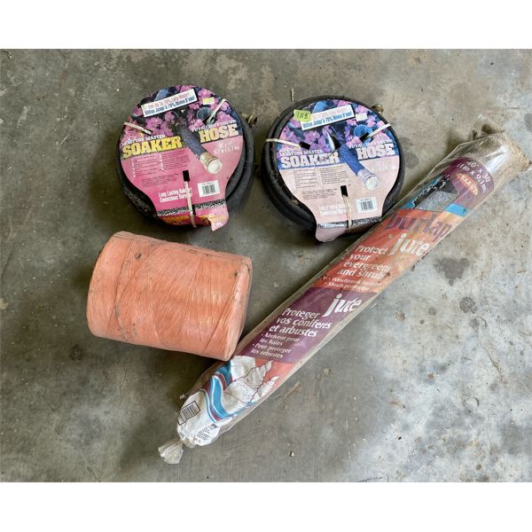 LOT OF 4 - 2X SOAKER HOSE, TREE WRAP & TWINE