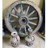 Image 1 : HEAVY WOODEN, IRON BOUND, 32" WAGON WHEEL & 2 X WHEEL HUBS