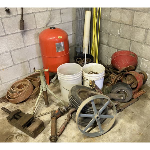 JOB LOT - CHICKEN WIRE, MISC CHAIN, CASTOR WHEELS, PTO PARTS, PRESURE TANK, CHAIN BINDERS