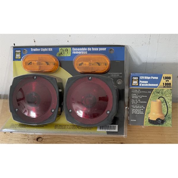 LOT OF 2 - 12V BILGE PUMP AND TRAILER LIGHT KIT