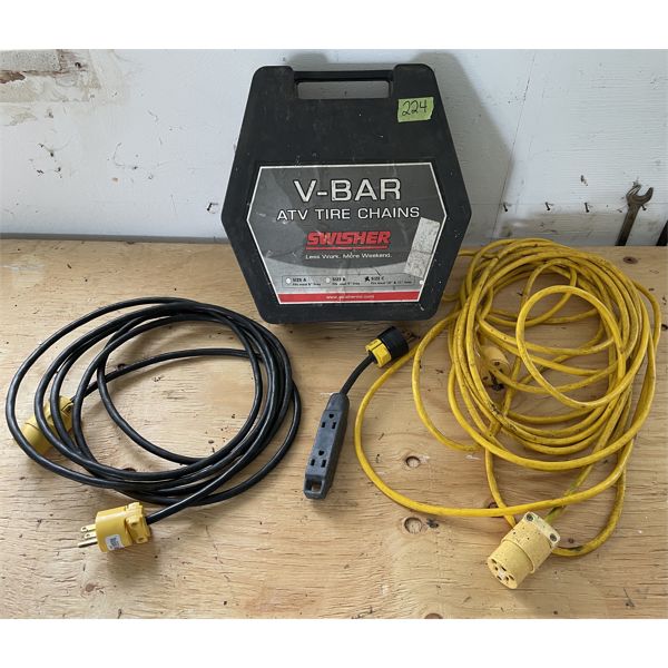 LOT OF 3 - V-BAR ATV TIRE CHAINS AND EXTENSION CORDS